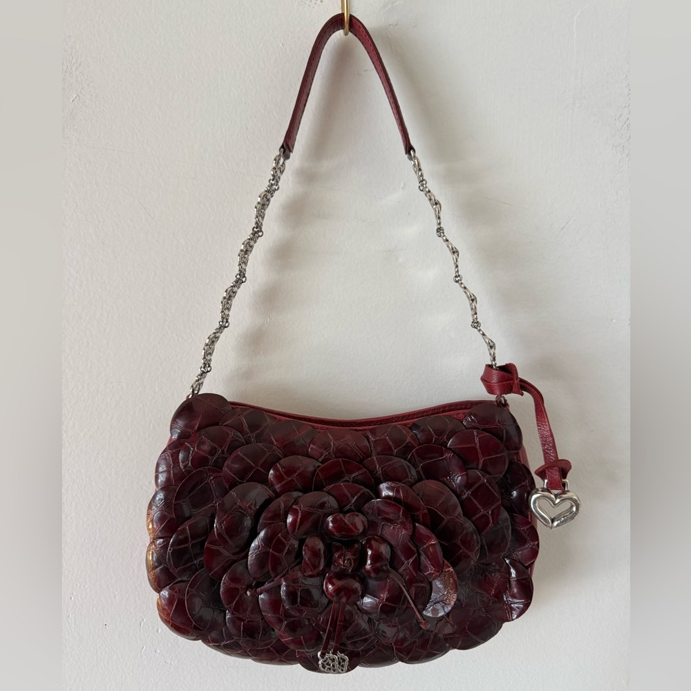 Red leather Brighton Rosalie Flower Bag with Silver Chain